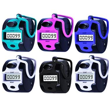 Imagem de Contador prático clique manual digital clicker ponto contadores dedo mecânico palma portátil 5 dígitos display eletrônico número de clique contador para linha, pessoas, golfe, crochê, colo e malha (pacote com 6)