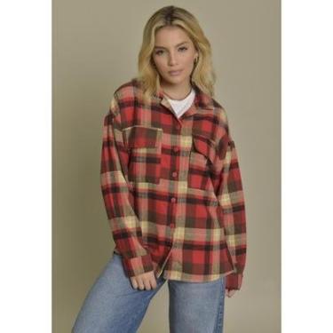 Imagem de Camisa Xadrez Flanela Oversized Cor Vermelho Dialogo Jeans Feminino-Feminino