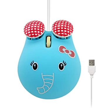 Imagem de Sokelinn-six Mouse fofo com fio, cabo USB para crianças com adorável formato de desenho animado, 1600PDI 3 botões ergonômicos, mini ratos para PC, laptop, desktop (elefante azul)