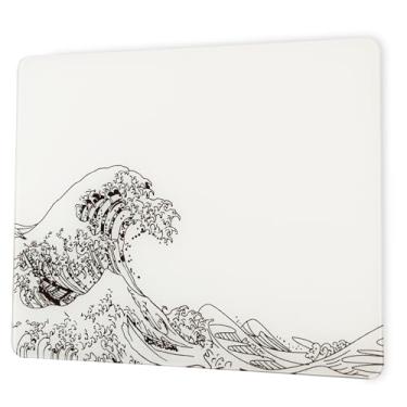 Imagem de Mouse pad de vidro para jogos, mousepads rígidos Kanagawa brancos para jogos, tapete de mouse grande profissional 410 mm x 310 mm, superfície de vidro especial com precisão e velocidade aprimoradas
