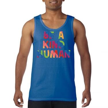 Imagem de Camiseta regata Be a Kind Human Puff com mensagem positiva citação inspiradora motivação diversidade encorajadora masculina, Azul, P