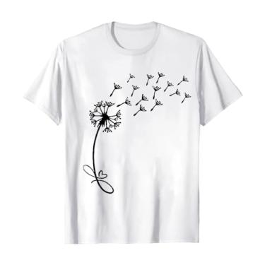 Imagem de Camiseta feminina com estampa de dente-de-leão, manga curta, gola redonda, caimento solto, casual, túnica, camisa de verão, Branco, GG