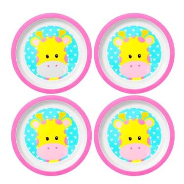 Imagem de Kit 4 Pratos Infantil Girafa 350ml Pratinho para Bebês Buba