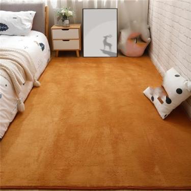 Imagem de Tapete de cor sólida para decoração de casa Tapete de pelúcia curto para sala de estar Tapete de chão para quarto infantil Almofada de encaixe Tapete de rastreamento infantil, amarelo, 160 x