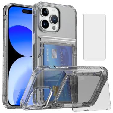 Imagem de Asuwish Capa de celular para iPhone 15 Pro Max 6,7 polegadas transparente carteira celular com protetor de tela de vidro temperado e suporte fino para cartão iPhone15promax 5G i Phone15Max Plus
