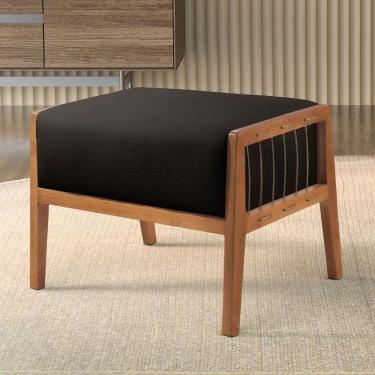 Imagem de Puff Banqueta Madeira Maciça Gael Luxo Preto