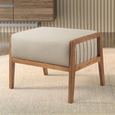 Imagem de Puff Banqueta Madeira Maciça Gael Luxo Off White