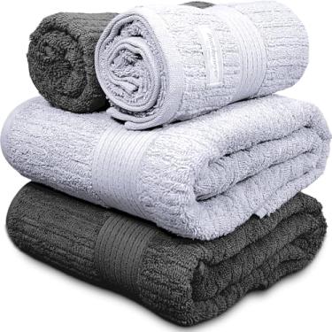 Imagem de Jogo De Banho Gigante Buddemeyer - Toalha Banhão Fio Penteado Canelado - 100% Algodão - Kit 4 Peças (Cinza 1831/1872)