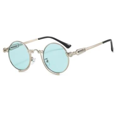 Imagem de Moda redonda óculos de sol feminino masculino gradiente lente liga escultura quadro luxo vintage óculos de sol uv400, c8, um tamanho