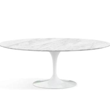 Imagem de Mesa De Jantar Saarinen Oval 244x137 Cm Mármore Carrara Base Branca