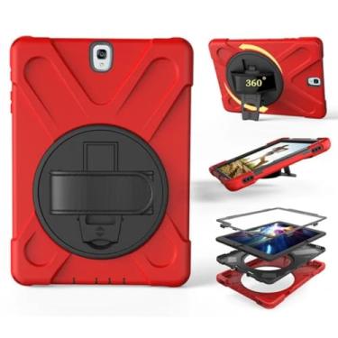 Imagem de Capa de silicone com suporte e alça de pulso giratória, segura para crianças, à prova de choque, para Samsung Galaxy Tab S3 SM-T820 T825 9,7 polegadas + caneta (vermelha)