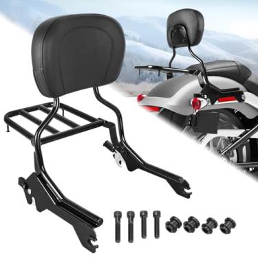Imagem de AUFER Encosto traseiro do passageiro Sissy Bar com bagageiro conjunto de ferragens de ancoragem compatível com para 2018-UP Softail Fat Boy FLFB 114 FLFBS Breakout FXBR 114 FXBRS Encosto