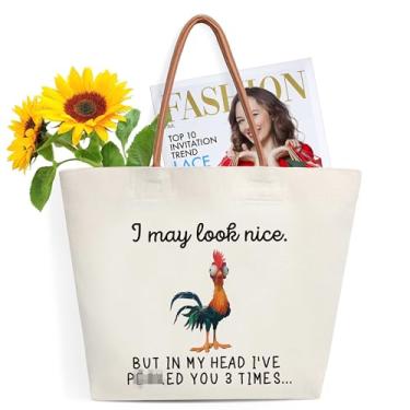 Imagem de Yiqhpy Sacola de lona de galinha para mulheres, presentes de aniversário para mãe, irmã, amiga, bolsa de ombro multiuso com alça de couro, bolsa de praia durável, sacolas de compras, supermercado,