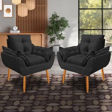 Imagem de kit 2 poltrona Emily decorativa sala escritorio tecido suede (preto)