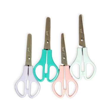 Imagem de Tesoura Escolar com Régua Ponta Redonda Aço BRW - Pastel