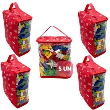 Imagem de Kit 5 Organizadores Brinquedos Criança Infantil Educativo Didático Blocos de Montar Carrinhos Boneca - M (Vermelho)