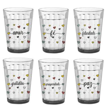 Imagem de Kit De 6 Copos Americano De 190ml De Vidro Com Palavras Motivacionais 