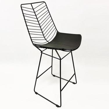 Imagem de Banqueta média maciça para Balcão Bertoia Retrô cor Preta altura 60cm 