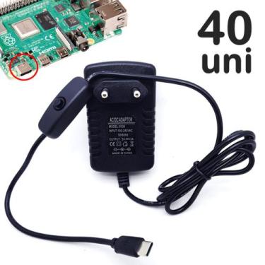 Imagem de Caixa 40 Fontes Para Raspberry Pi Dc Chaveada 5v 3a Plug Usb-C Muito Ú