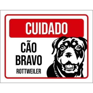 Imagem de Kit 3 Placas Cuidado Cão Bravo Rottweiler Pb 36X46 - Sinalizo