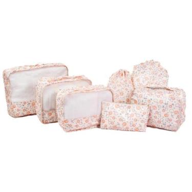 Imagem de Organizador para mala de viagem kit com 7 peças estampa cereja - Mimos