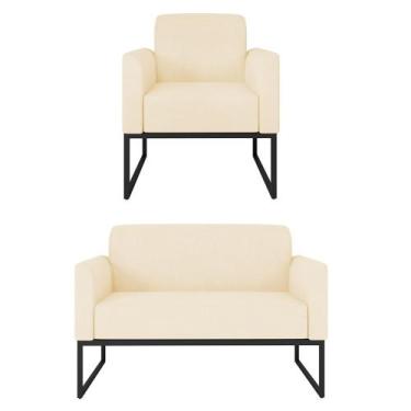 Imagem de Kit Namoradeira e 1 Poltrona Decorativa Base Industrial Preta Maressa 