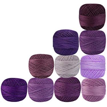 Imagem de Fio roxo de crochê de algodão bordado de tricô 10 peças de fios ponto cruz tatting doilies novelos rendados artesanato tamanho 40