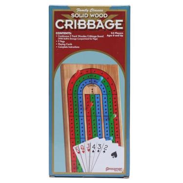 Imagem de Family Classics Cribbage - Solid Wood Continuous 3 Track Board with Built-In Storage Compartment for Pegs