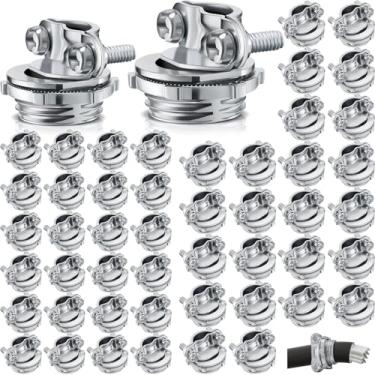 Imagem de Blulu 50 peças de conectores de cabo tipo braçadeira de conduíte para fios elétricos cabos metálicos de proteção de conduíte zinco prateado (3/4 polegadas, 1/2 polegada)