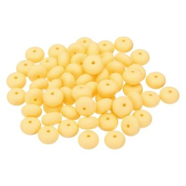 Imagem de PATIKIL Contas de silicone de 14 mm, 60 peças de contas de silicone a granel abaco espaçador contas lentilha focal bonito para canetas, chaveiro, pulseiras, colar, amarelo