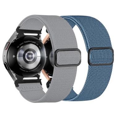 Imagem de Pacote com 2 unidades compatíveis com Samsung Galaxy Watch 3 de 45 mm/Samsung Gear S3 Frontier/Samsung Galaxy Watch 46 mm, pulseira ajustável de nylon elástico macio de 22 mm para homens e mulheres