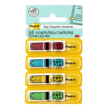 Imagem de Post-it Bandeiras Message Sign Here, 30/Dispenser, 4 dispensadores/pacote, 1,119 cm de largura, cores sortidas (684-SH)