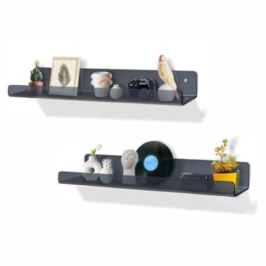 Imagem de Prateleiras de acrílico, pacote com 2 prateleiras flutuantes de 39,9 cm para parede, prateleiras de exibição Funko Pop Lego, estantes de livros infantis, prateleira suspensa para banheiro, quarto,