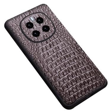 Imagem de POYUFRG Capa para Honor Magic 7 Pro/7, capa de telefone com lente de envoltório completo com padrão de crocodilo, capa fina de couro legítimo, estilo comercial, marrom, 7 Pro