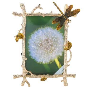 Imagem de Goutangen Porta-retrato 10 x 15 cm, presente de libélula, presente para mulheres e homens, enfeite de Natal 2024, decoração vintage ornamentada, moldura para fotos antigas com vidro frontal de metal