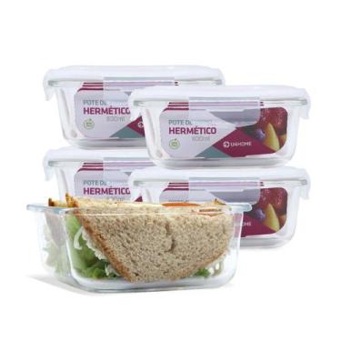 Imagem de Conjunto 5 Pote Vidro Hermético Marmita Tampa Plástico 800ml - U4home,