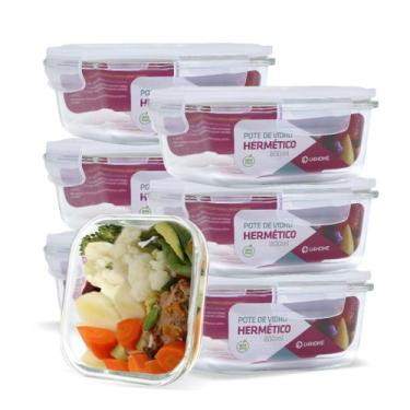 Imagem de Kit 7 Potes Vidro Hermético Trava Quadrado 800ml Marmita - U4home