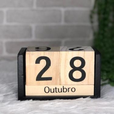 Imagem de Calendario De Madeira Permanente Decorativo Escriotiro Mesa Estante - 