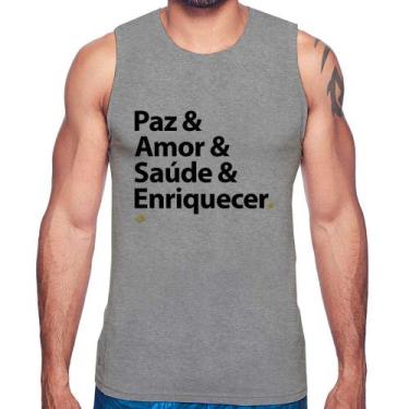Imagem de Regata Paz & Amor & Saúde & Enriquecer - Foca na Moda, Cinza, M