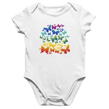 Imagem de Body Bebê Algodão Borboletas Coloridas - Foca na Moda, Branco, M