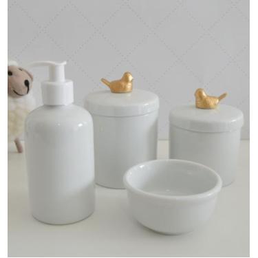 Imagem de Kit Higiene Bebê K016 Porcelana Dourado Banho Cuidado Quarto Menina Me