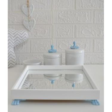 Imagem de Kit Higiene K049 Bandeja MDF Porcelanas Apliques Azul Quarto Bebê - Ci