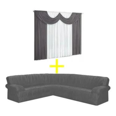 Imagem de Cortina Paris 5 Metros+capa Para Sofá De Canto 5/6 Lugares Elasticada 