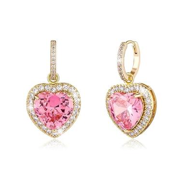 Imagem de OYOGAA Brincos pendentes de argola de coração ouro 14K 5A zircônia cúbica gelada grande halo coração gota de amor brincos brilhantes para mulheres - ouro, Latão, Zircônia cúbica