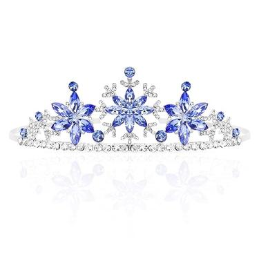 Imagem de Tiaras Elsa Frozen para meninas, flocos de neve, coroas de princesa para meninas, safira azul cristal tiara e coroa para mulheres aniversário menina coroa para aniversário, casamento, concurso, formatura, Halloween, festa à fantasia