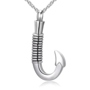 Imagem de Colar de urna de anzol de pesca para cinzas, memorial, lembrança, cinzas, colar de urna de cremação, para cinzas, joia memorial de pescador, presente de simpatia, Aço inoxidável, Sem Pedra Preciosa