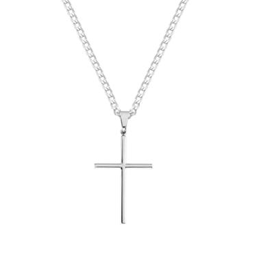 Imagem de Colar Masculino Feminino Pingente Crucifixo Para Presente Cordão Aço Inox Corrente 60cm