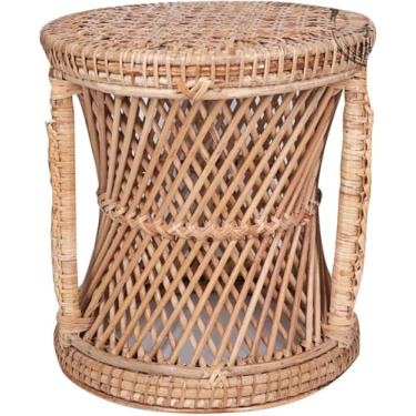 Imagem de Mesa de centro de vime natural, banquinho de madeira de fazenda, suportes de plantas para decoração interna e externa, banco de vime tecido à mão, banco de jardim ao ar livre, B, 30 x 30 x 33 cm (12 x