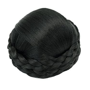 Imagem de IMISSU Capa de cabelo de dançarina de chignon trançado tamanho pequeno apliques de cabelo scrunchies coque peruca updo (M1 Preto)