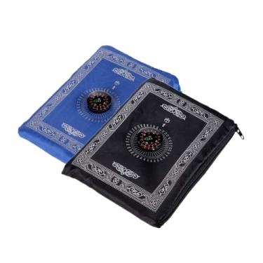 Imagem de Anlising 2 peças de tapete portátil de oração de viagem com bússola, tapete de oração de poliéster impermeável, tapete de oração de viagem muçulmano, para presentes do Ramadã (60 cm × 100 cm)